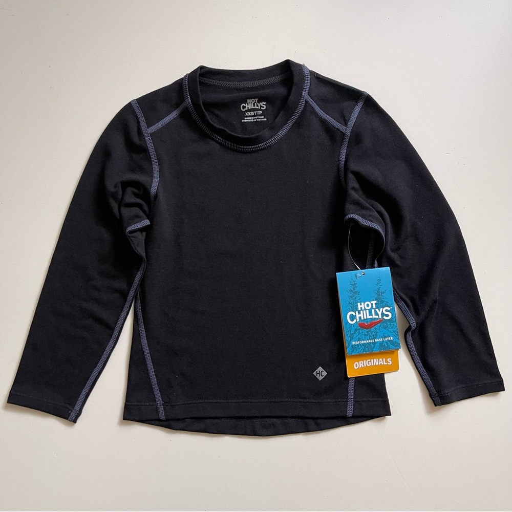 Hot Chillys Youth Unisex Originals Crewneck Performance Base Layer - Black - 3-4